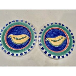 Mikasa Emerald Harvest Set of 2 Dessert‎  Plates 8 1/4"  Peas Portugal